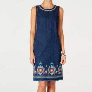 J. Jill Malibu Ebroidered Pockets Denim Shift Dress